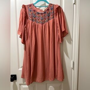 Entro Coral Dress with Embroidered Detail